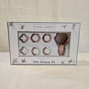 Laura Ashley Elegant 7 Piece Wine Accessory Set Bottle Topper Geo Golden Accent
